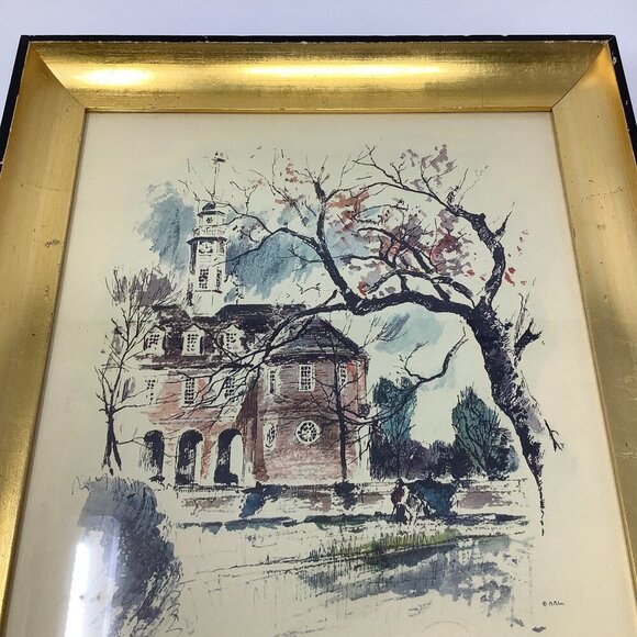 Framed art print Colonial Williamsburg watercolor John Haymson gold frame 14x17 - Picture 3 of 6
